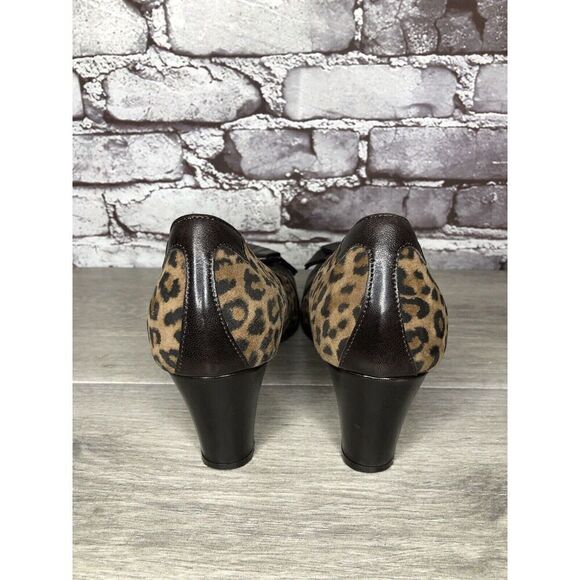 Taryn Rose Leopard Print Brown Bow Peep Toe Heels Shoes Women Sz 9M US/38.5EU - Picture 9 of 16